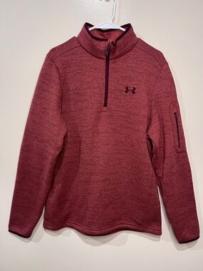 Under Armour Quarter Zip Pullover Mens Medium Red Fleece Athletic Top